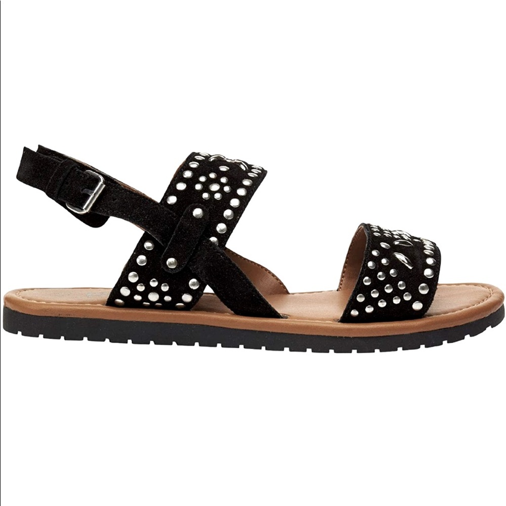 ELLOS Sandals Studded wrap ankle strap Silver Suede Leather Shoes Sz 8.5M